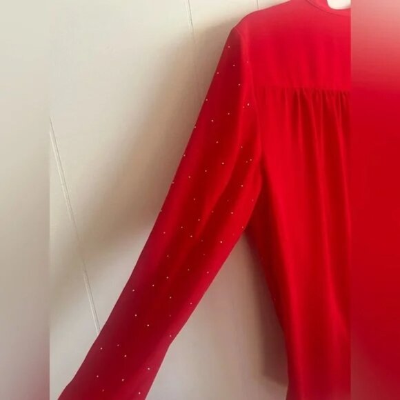 INC, size 4, red sparkly, v neck, criss cross long sleeve blouse, light weight - Picture 3 of 9